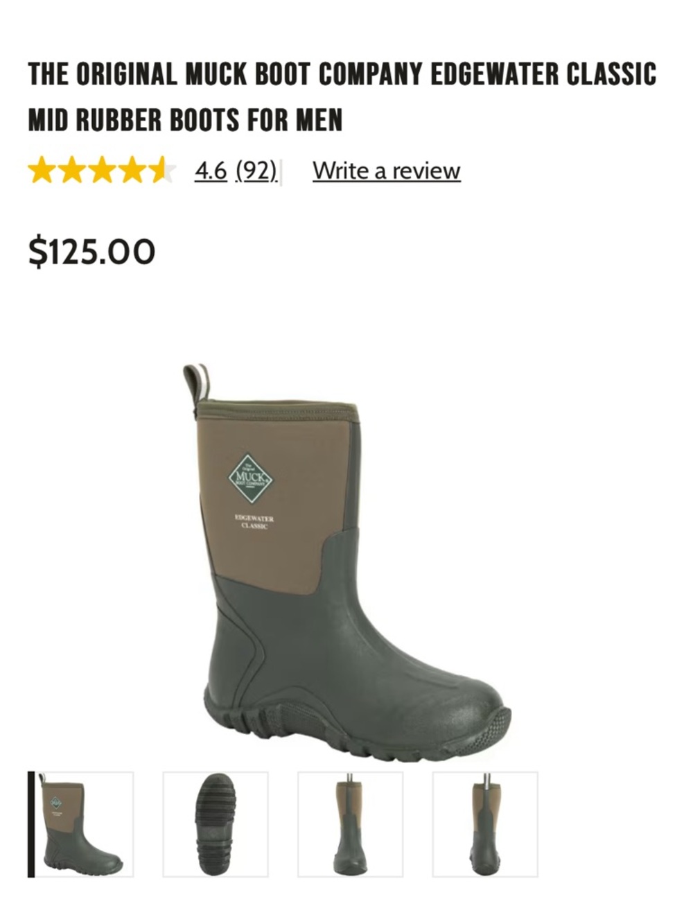 The Original Muck Boot Company Edgewater Classic Mid Rubber Boots - Olive/Khaki